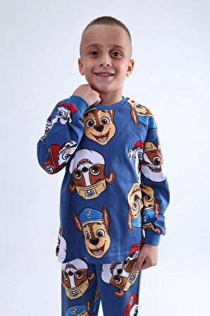 Erkek Çocuk Köpek Baskılı Pijama Takımı Mavi