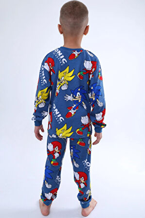 Erkek Çocuk Sonic Desenli Pijama Takımı - Mavi