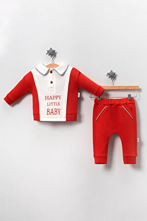 Erkek Bebek Happy Little Baby Nakışlı İkili Takım Kırmızı