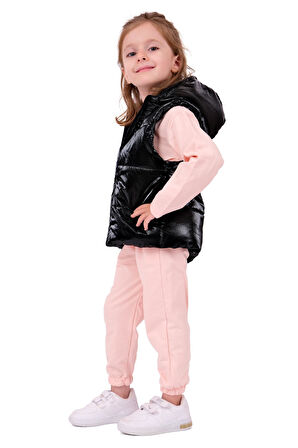 Kız Bebek İstanbul Kapüşonlu Yelekli Takım - Pembe