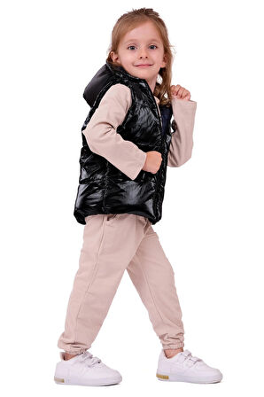 Kız Bebek İstanbul Kapüşonlu Yelekli Takım - Gül Kurusu