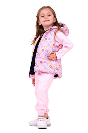 Kız Bebek Sweet Yazılı Kapüşonlu Yelekli Takım - Pembe