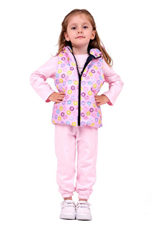 Kız Bebek Sweet Yazılı Kapüşonlu Yelekli Takım - Pembe