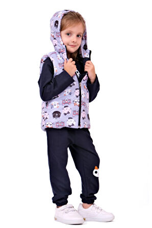 Kız Bebek Sevimli Kedi Desenli Takım - Lila