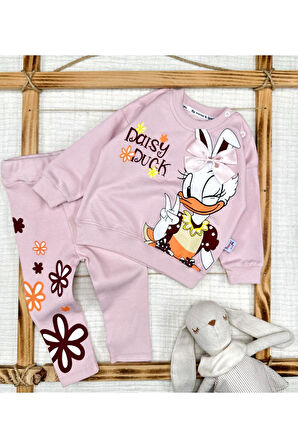 Kız Bebek Daisy Duck Desenli Pamuklu Pembe Alt Üst Takımı