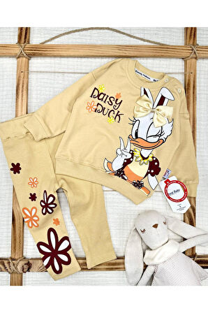 Kız Bebek Daisy Duck Desenli Pamuklu Sarı Alt Üst Takımı