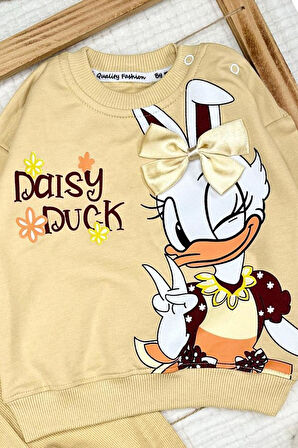 Kız Bebek Daisy Duck Desenli Pamuklu Sarı Alt Üst Takımı