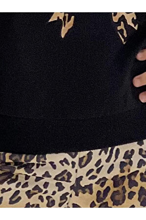 Kız Çocuk Leopar Desenli Fiyonk Detaylı Yumuşak Dokulu Günlük Stil Alt Üst Takım