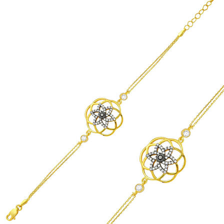 KENPAZAR 925 Ayar Gümüş Gold Sarı Yaşam Çiçeği Bileklik