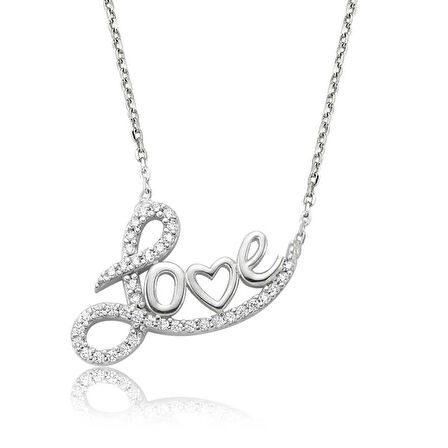 KENPAZAR 925 Ayar Gümüş Taşlı Love Kadın Gümüş Kolye