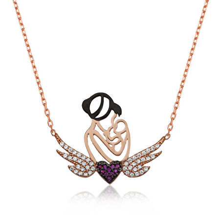 KENPAZAR 925 Ayar Gümüş Kalpli Anne Ve Çocuk Gümüş Kolye