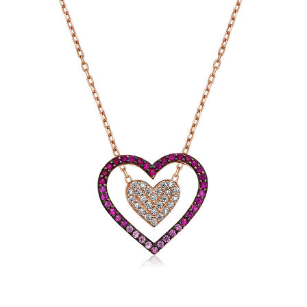 KENPAZAR 925 Ayar Gümüş İki Kalp Kadın Gümüş Kolye