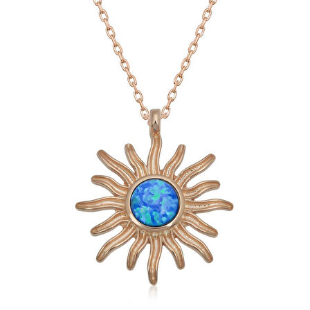 KENPAZAR ​925 Ayar Gümüş Rose Mavi Opal Taşlı Güneş Kadın Kolye