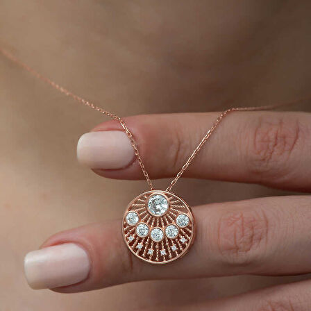 KENPAZAR 925 Ayar Gümüş Etnik Desenli Rose Kadın Gümüş Kolye