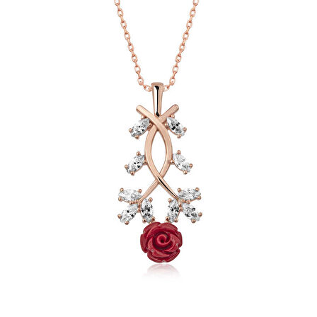 KENPAZAR ​925 Ayar Gümüş Rose Kırmızı Gül Gümüş Kolye