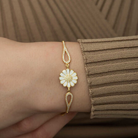 KENPAZAR ​925 Ayar Gümüş Gold Papatya Bileklik