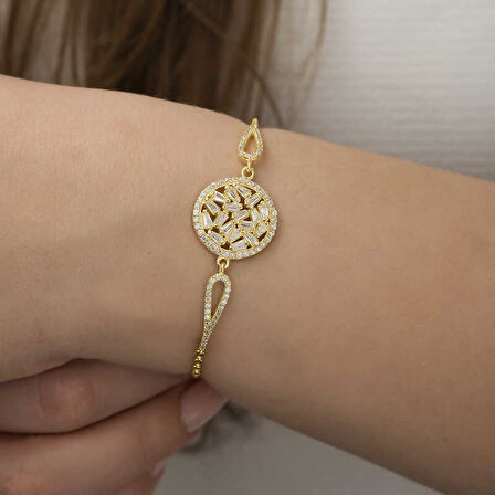 KENPAZAR 925 Ayar Gümüş Gold Baget Taşlı Bileklik