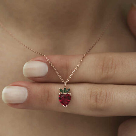 KENPAZAR ​925 Ayar Gümüş Rose Çilek Figür Meyve Kolye