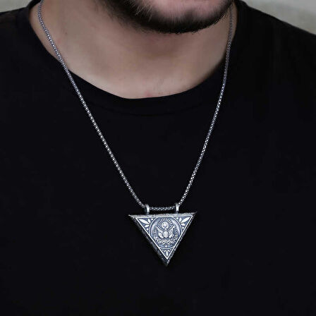 KENPAZAR 925 Ayar Gümüş Üçgen İçi Açılabilen Osmanlı Arma Muskalık Gümüş Kolye