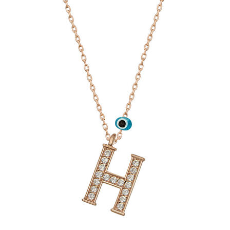 KENPAZAR 925 Ayar Gümüş Nazar Rose H Harfi Kadın Gümüş Kolye