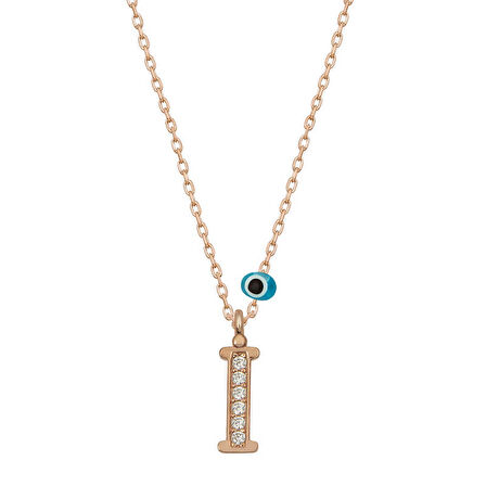 KENPAZAR 925 Ayar Gümüş Nazar Rose İ Harfi Kadın Gümüş Kolye