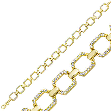 KENPAZAR 925 Ayar Gümüş Gold Kare Taşlı Kadın Bileklik