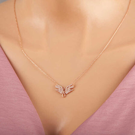 KENPAZAR 925 Ayar Gümüş Rose Melek Kanadı Sonsuzluk Kadın Kolye