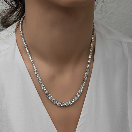 KENPAZAR Gümüş Süzme Beyaz Taşlı Su Yolu Kadın Kolye