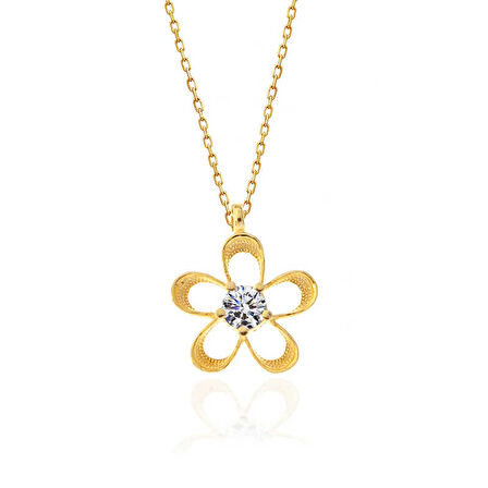 KENPAZAR ​925 Ayar Gümüş Gold Zirkon Taşlı Çiçek Kadın Kolye