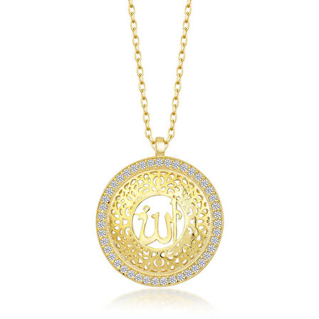 KENPAZAR Gümüş Gold Allah Yazılı Kadın Kolye