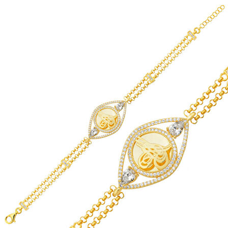 KENPAZAR 925 Ayar Gümüş Gold Kaplama Tuğralı Kadın Bileklik