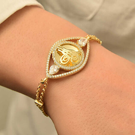KENPAZAR 925 Ayar Gümüş Gold Kaplama Tuğralı Kadın Bileklik