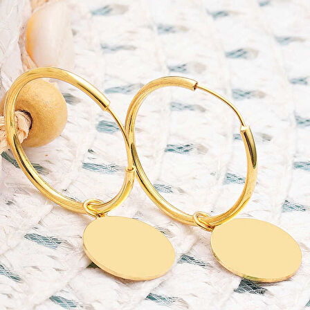KENPAZAR Gümüş Gold Sallantılı Halka Kadın Küpe