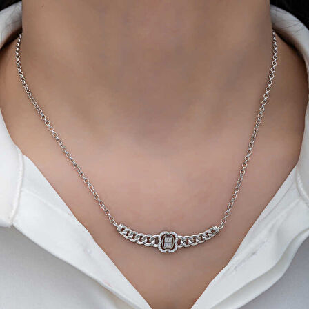 KENPAZAR 925 Ayar Gümüş Gurmet Zincirli Baget Taşlı Kadın Kolye