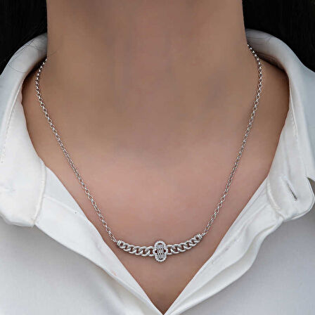 KENPAZAR Gümüş Gurmet Zincirli Fatma Ana Eli Baget Taşlı Kadın Kolye