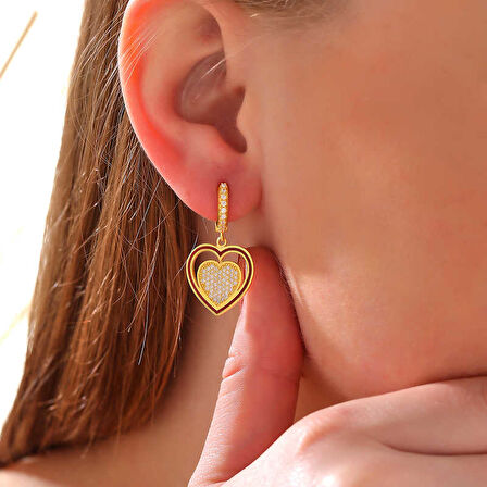KENPAZAR ​Gümüş Gold Sallantılı Kalp Kadın Küpe