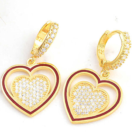 KENPAZAR ​Gümüş Gold Sallantılı Kalp Kadın Küpe
