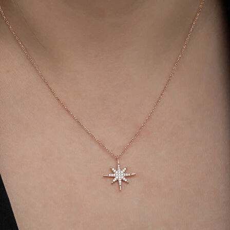 KENPAZAR Gümüş Rose Kutup Yıldızı Kadın Kolye