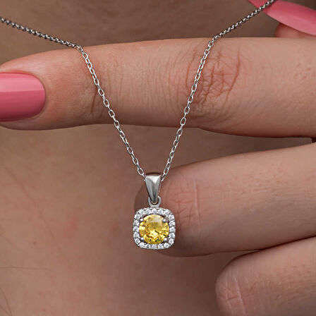 KENPAZAR 925 Ayar Gümüş Sarı Baget Taşlı Kadın Kolye