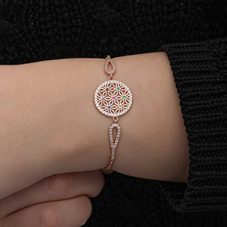 KENPAZAR ​Gümüş Rose Renkli Yaşam Çiçeği Kadın Bileklik