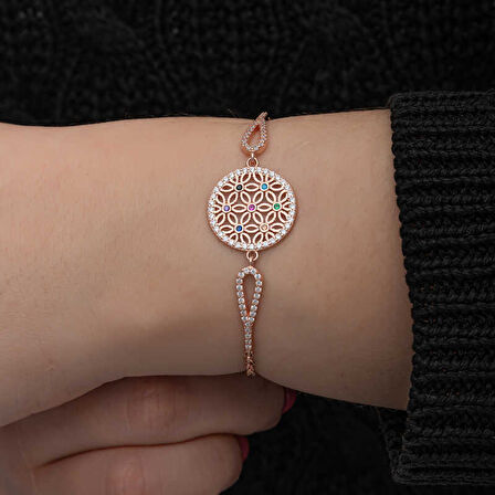KENPAZAR ​Gümüş Rose Renkli Yaşam Çiçeği Kadın Bileklik