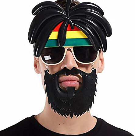 KENPAZAR Rasta Peruklu Rasta Sakallı Bıyıklı Parti Gözlüğü 27x18 cm