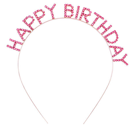 KENPAZAR Pembe Renk Kristal Taşlı Gold Renk Kaplama Happy Birthday Taç 16x17 cm