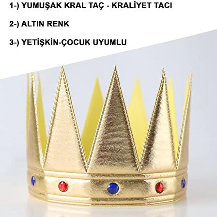KENPAZAR Altın Renk Eva Yumuşak Kral Kraliyet Tacı Yetişkin Çocuk Uyumlu 55 cm