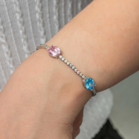 KENPAZAR Gümüş Mix Taşlı Oval Su Yolu Kadın Bileklik