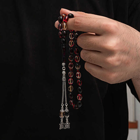KENPAZAR Gümüş Püskül Sıkma Kehribar Tesbih