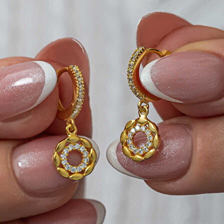 KENPAZAR Gümüş Sallantılı Gold Halka Kadın Küpe