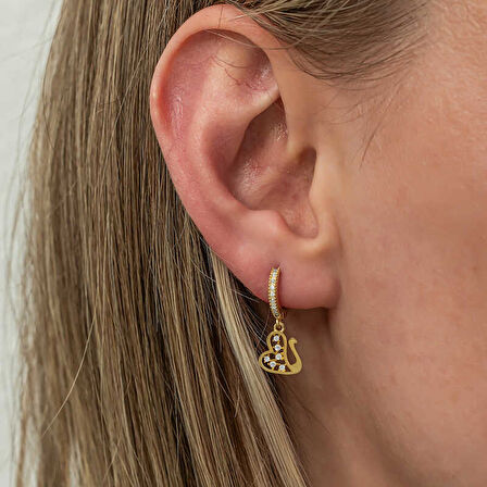 KENPAZAR Gümüş Sallantılı Gold Kuğu Kadın Küpe