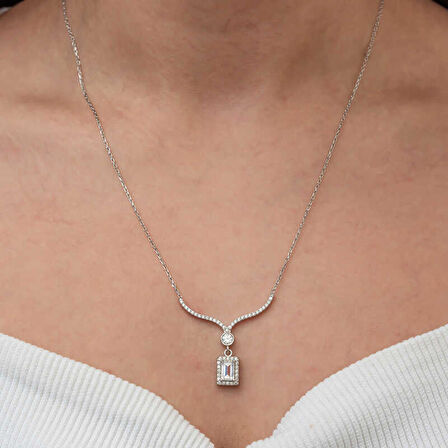 KENPAZAR Gümüş Baget Taşlı Gerdanlık Model Kadın Kolye