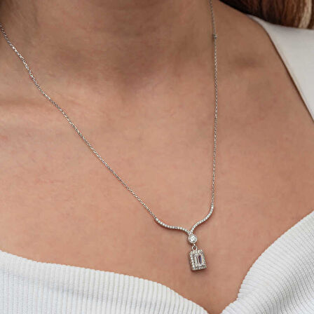 KENPAZAR Gümüş Baget Taşlı Gerdanlık Model Kadın Kolye